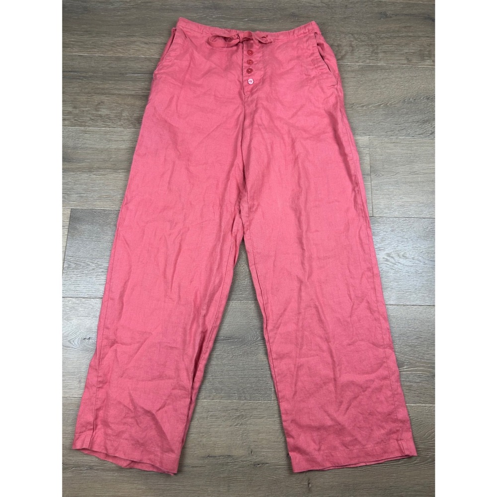 Chadwicks Womens 6P Coral Pink 100% Linen Wide Leg Drawstring Pants 31-3987-0